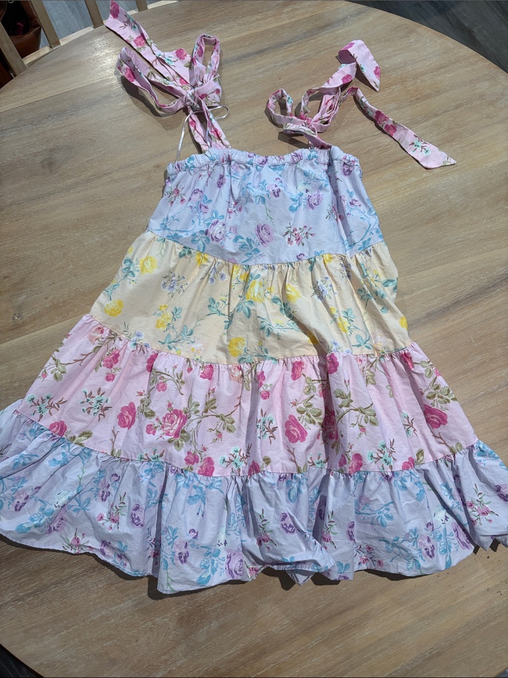Women’s Floral Tiered Sundress with Tie Straps - Pink Multi